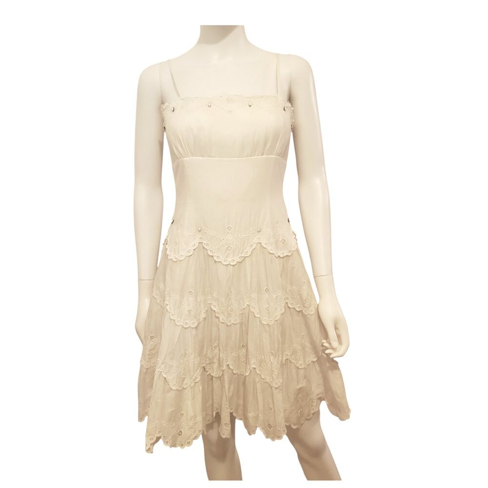 White Adjustable Spaghetti Strap BCBG MaxAzria Dress with Beading Detail